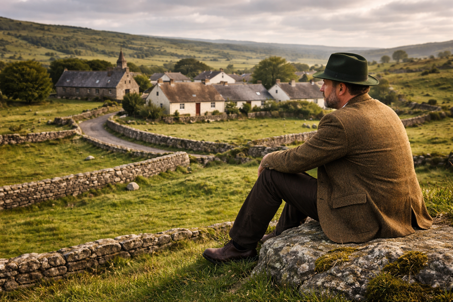 The Wanderer seated above an Irish village
